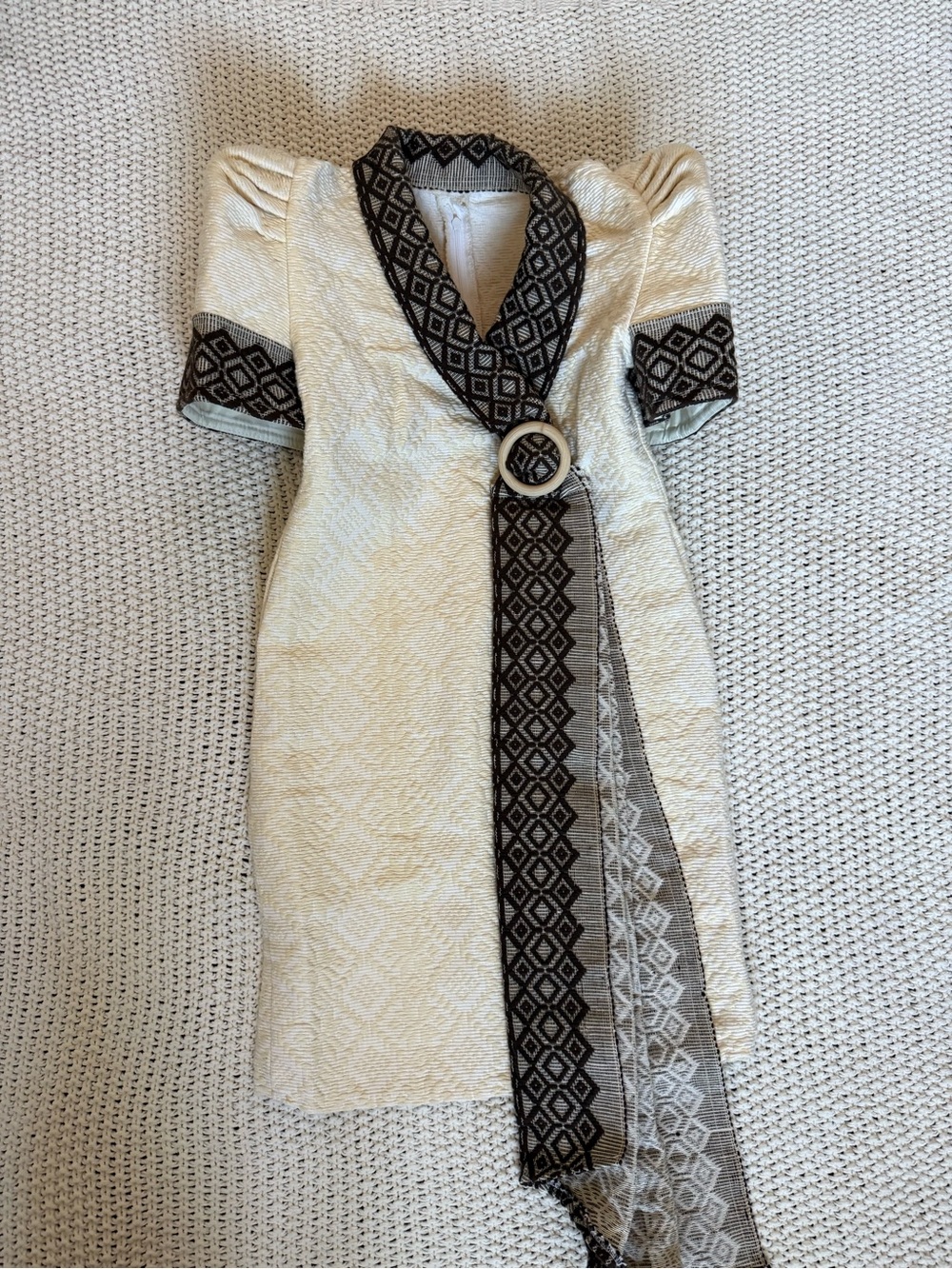 Handmade Traditional Filipiniana Ivory Brown Filipino Formal Dress